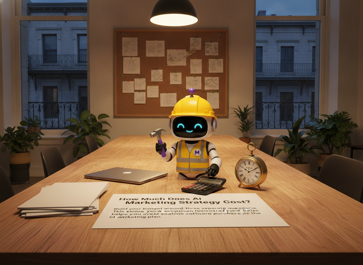 What should an AI marketing strategy budget include?